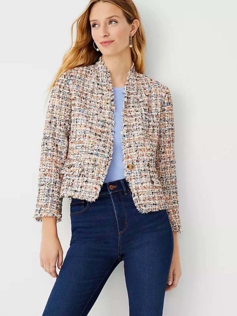 Ann Taylor‎ Women’s Confetti Multicolor Tweed Fringe Blazer